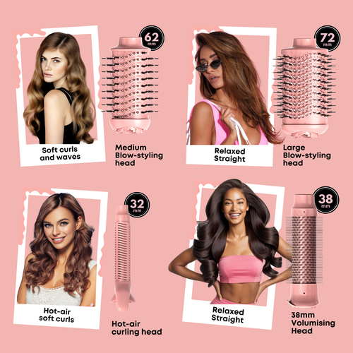 Alan Truman Big Volumiser Set for Easy Blowdrying, Curling, Waving & Blow Styling at home - Pastel Pink