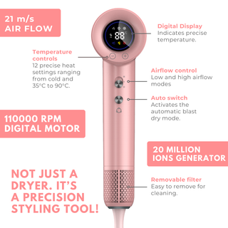 Alan Truman F09 Digital BLDC Motor Hair Dryer for everyday high-precision blow-drying & styling at home - Pastel Pink - Alan Truman