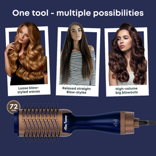 Alan Truman Blow dryer Brush with Storage & Travel Case Midnight Blue-Gold for easy blow-drying, blow styling and haircare