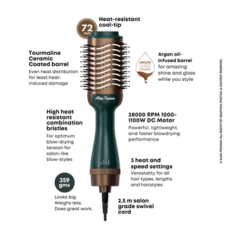 Buy - Alan Truman Blow dryer Brush with Storage & Travel Case Jade Green-Gold for easy blowdrying, blow styling and haircare