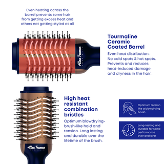 Alan Truman Blow dryer Brush with Storage & Travel Case Midnight Blue-Gold for easy blow-drying, blow styling and haircare