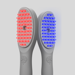 Scalp therapy brush with red and blue LED lights 