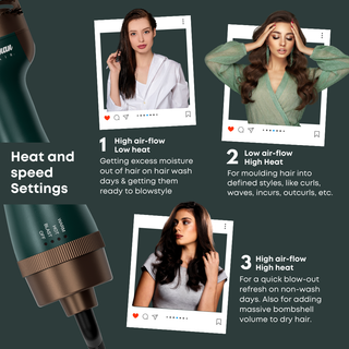 Hair dryer brush with jade green body and storage box